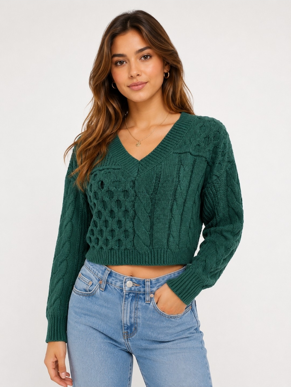 No Boundaries Cropped Cable Knit Sweater XXL (19) EUC